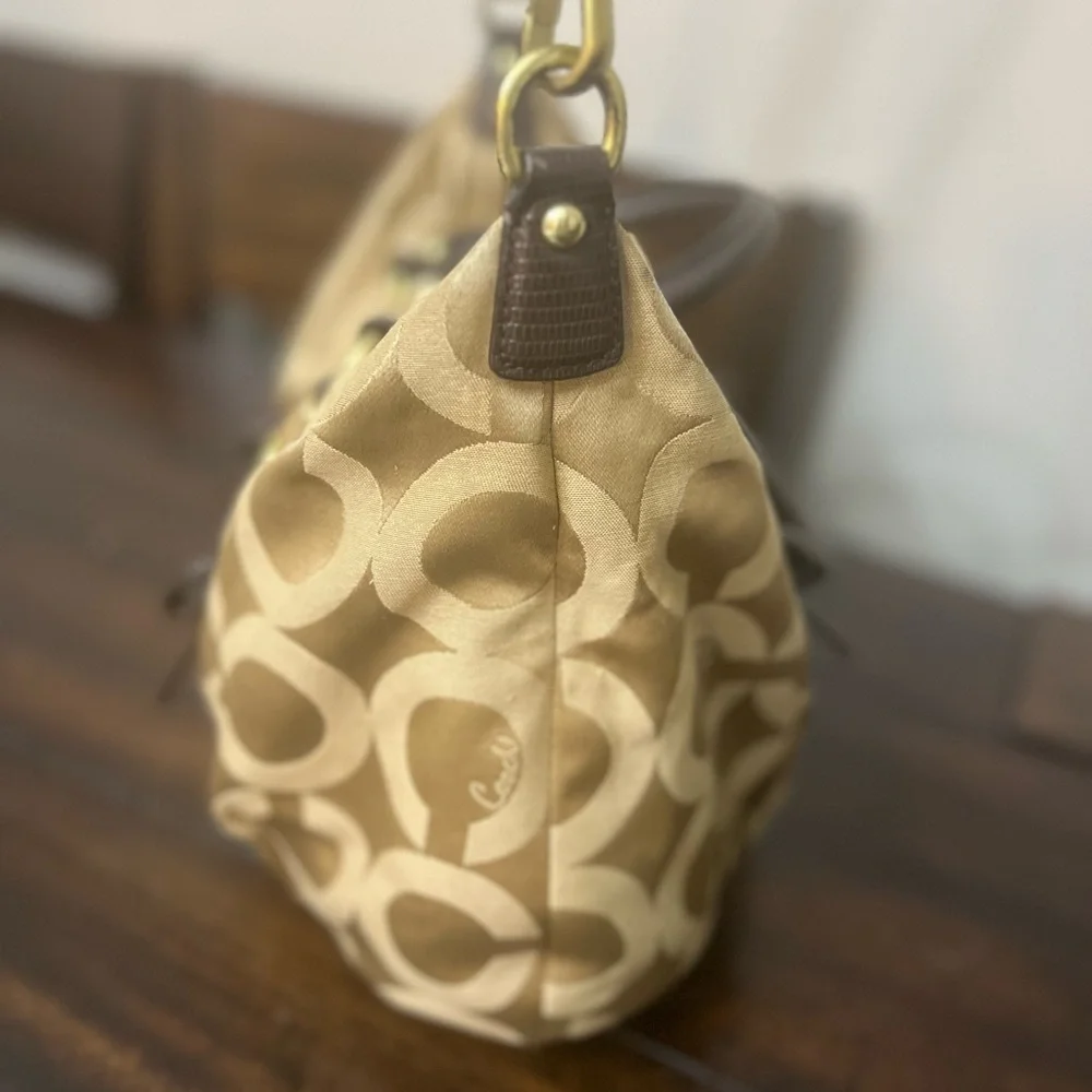 COACH Madison Audry Signature C Logo Khaki Sateen & Leather Shoulder Bag#21124